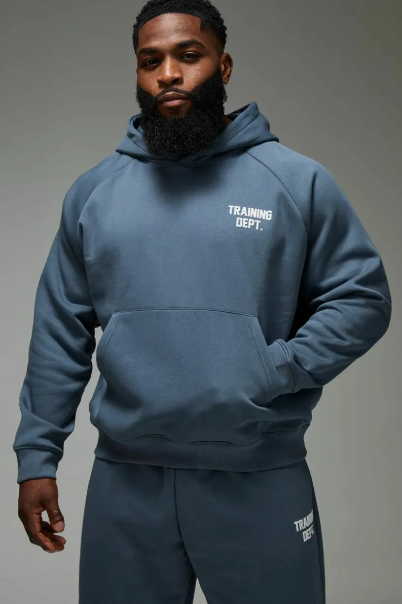 Best boohooMAN Man Active Training Dept Boxy Brushed Hoodie blue