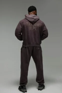 Shop boohooMAN Man Active Training Dept. Boxy Washed Hoodie chocolate