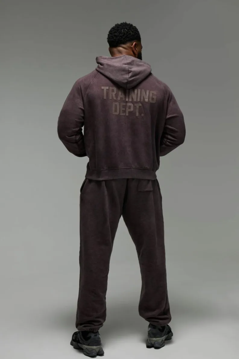 Shop boohooMAN Man Active Training Dept. Boxy Washed Hoodie chocolate