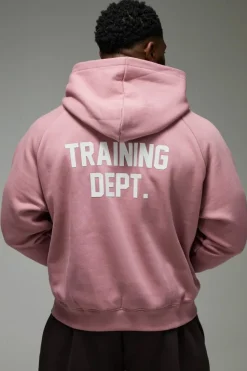 Shop boohooMAN Man Active Training Dept Boxy Brushed Hoodie pink
