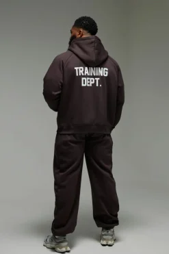 Shop boohooMAN Man Active Training Dept Boxy Brushed Hoodie dark brown