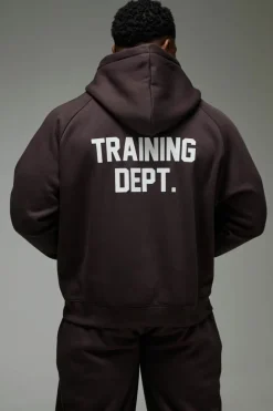 Shop boohooMAN Man Active Training Dept Boxy Brushed Hoodie dark brown