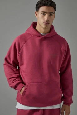 New boohooMAN Man Active Training Dept Embossed Oversized Hoodie berry