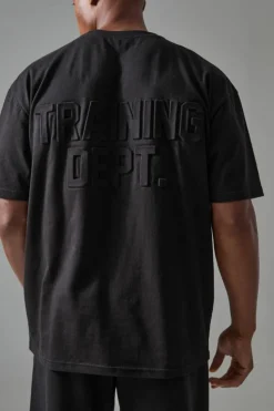 Online boohooMAN Man Active Training Dept Oversized Embossed T-shirt black
