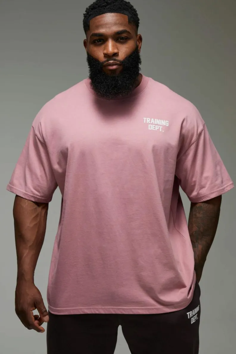 Shop boohooMAN Man Active Training Dept. Oversized T-shirt pink