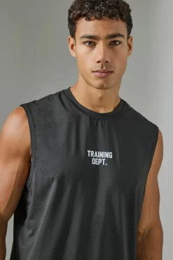 Best Sale boohooMAN Man Active Training Dept Perforated Performance Tank black