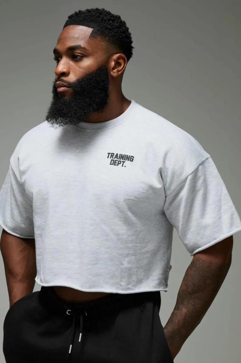 Best Sale boohooMAN Man Active Training Dept Short Cropped Sleeve Sweat grey marl