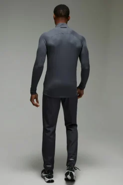 Hot boohooMAN Man Active Waffle Texture Muscle Fit 1/4 Zip charcoal
