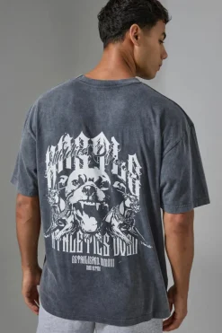 Flash Sale boohooMAN Man Active Washed Graphic Oversized T-shirt black