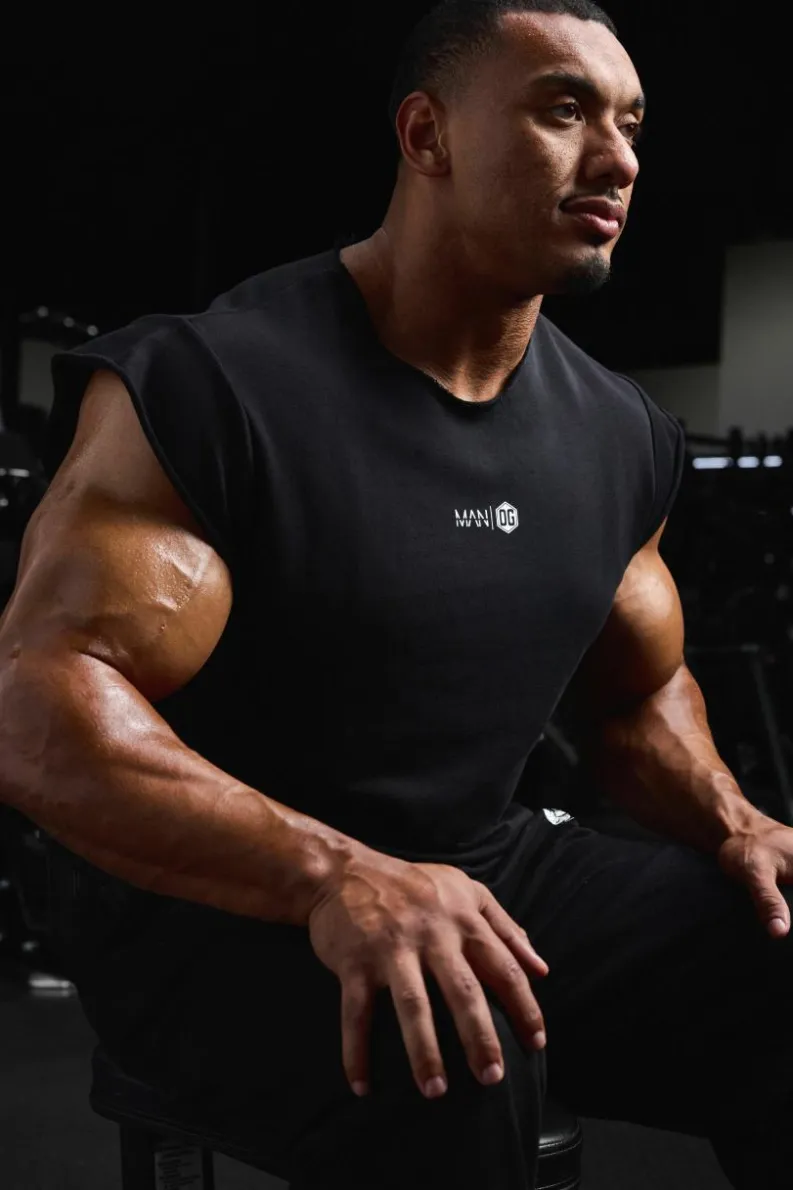 Sale boohooMAN Man Active X OG Gym Oversized Rag Top black