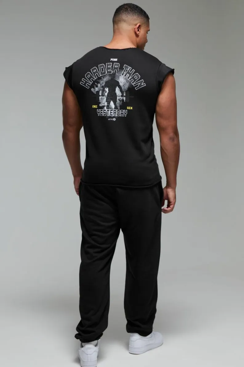 Sale boohooMAN Man Active X OG Gym Oversized Rag Top black