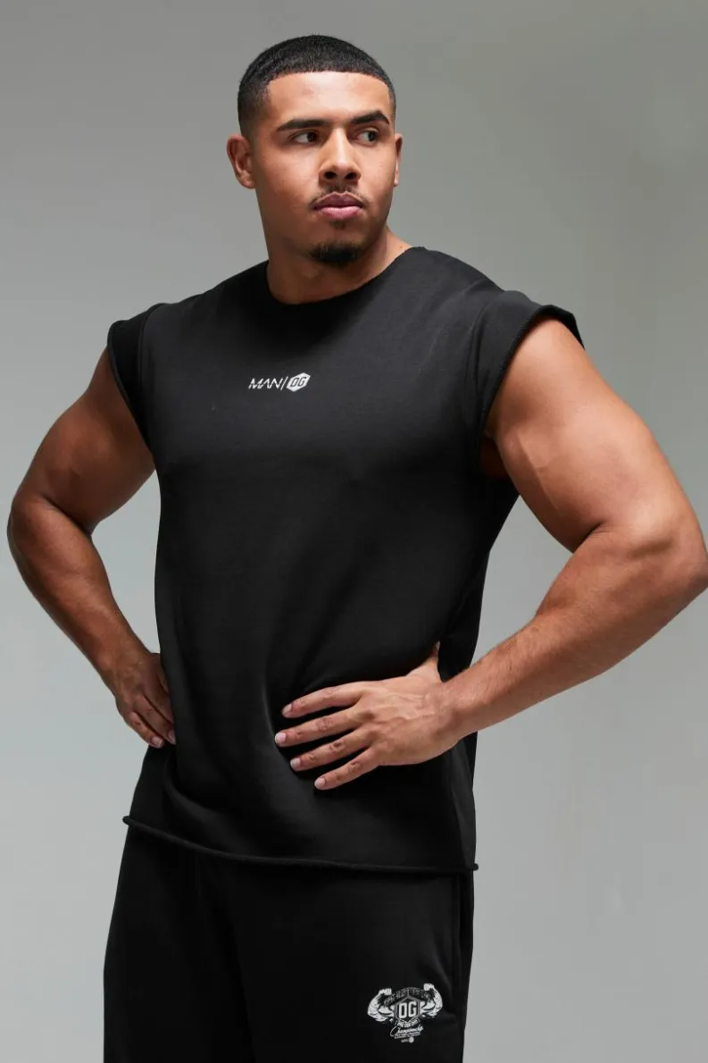 Sale boohooMAN Man Active X OG Gym Oversized Rag Top black