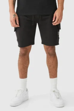 Outlet boohooMAN Man Dash Loose Fit Mid Length Cargo Short black
