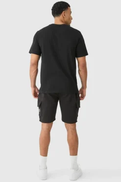 Outlet boohooMAN Man Dash Loose Fit Mid Length Cargo Short black