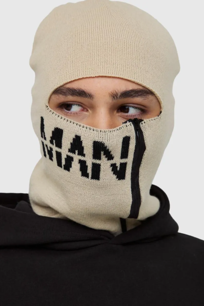 Online boohooMAN Man Dash Zip Detail Face Covering ecru