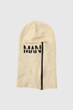 Online boohooMAN Man Dash Zip Detail Face Covering ecru