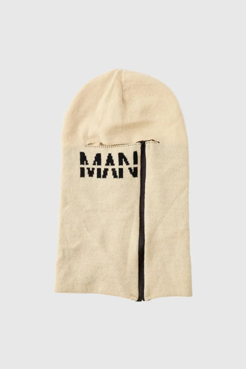 Online boohooMAN Man Dash Zip Detail Face Covering ecru