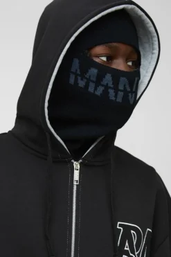 Shop boohooMAN Man Dash Zip Detail Face Covering black