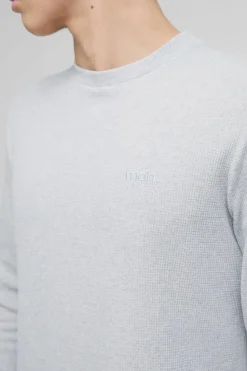 New boohooMAN Man Embroidered Long Sleeve Waffle T-Shirt grey