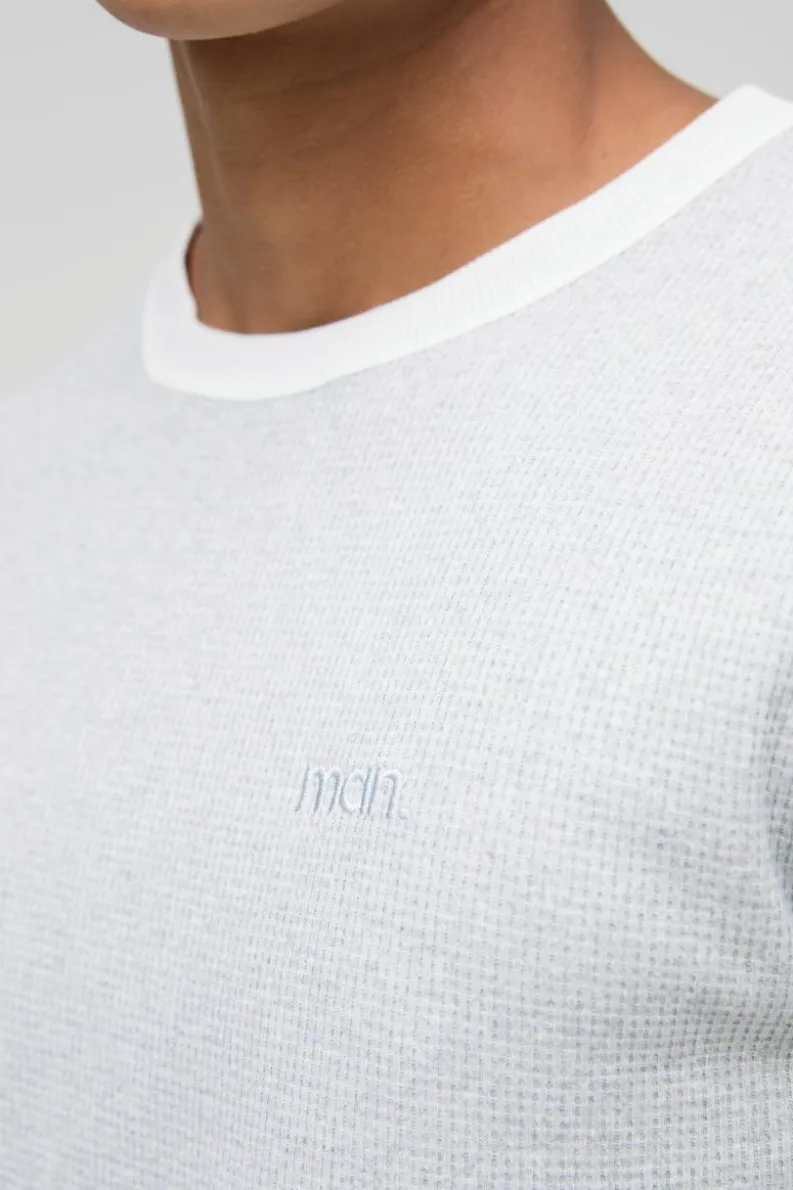Discount boohooMAN Man Embroidered Waffle Ringer T-Shirt grey