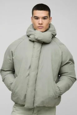 Shop boohooMAN Man Extreme Heavy Padded Hooded Puffer Coat In stone