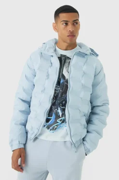 Flash Sale boohooMAN Man Heat Seal Hooded Puffer Coat In light blue