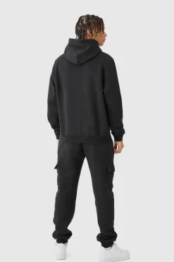 Sale boohooMAN Man Hooded Cargo Tracksuit black