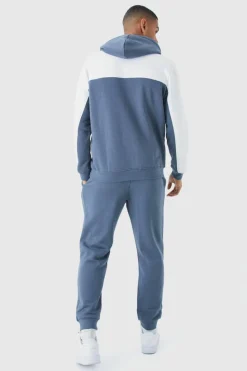 Clearance boohooMAN Man Roman Colour Block Hooded Tracksuit slate blue