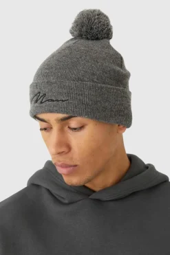 Best Sale boohooMAN Man Signature Bobble Beanie grey