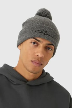 Best Sale boohooMAN Man Signature Bobble Beanie grey