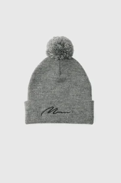 Best Sale boohooMAN Man Signature Bobble Beanie grey