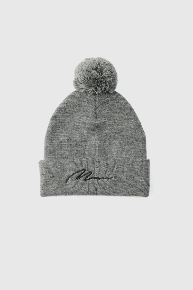 Best Sale boohooMAN Man Signature Bobble Beanie grey