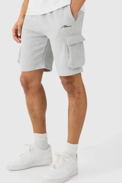 Cheap boohooMAN Man Signature Loose Fit Mid Length Cargo Short grey marl