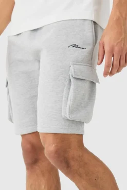 Cheap boohooMAN Man Signature Loose Fit Mid Length Cargo Short grey marl