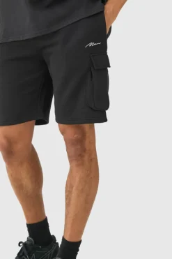 Discount boohooMAN Man Signature Loose Fit Mid Length Cargo Short black