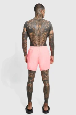 Cheap boohooMAN Man Signature Mid Length Swim Shorts neon-pink