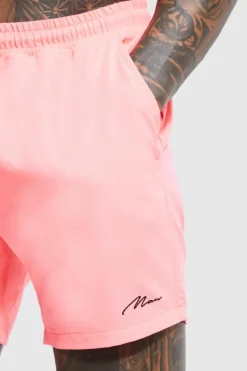 Cheap boohooMAN Man Signature Mid Length Swim Shorts neon-pink