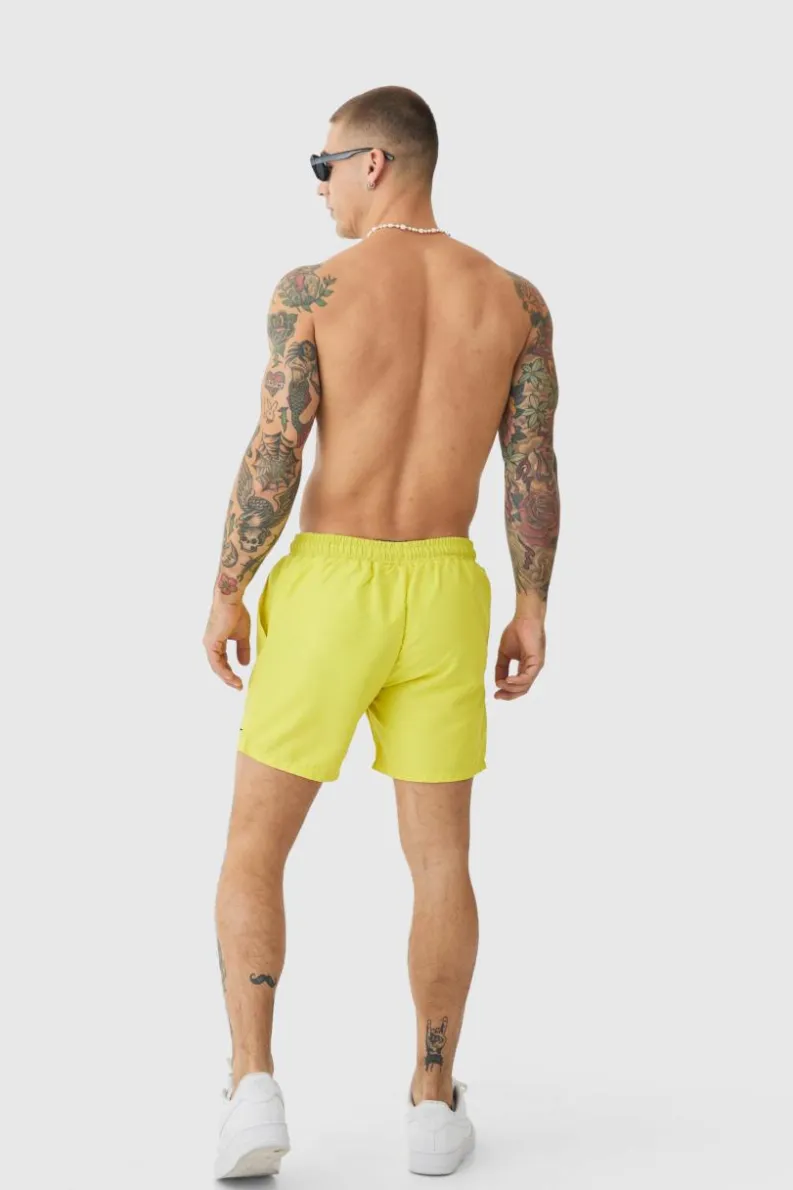 Sale boohooMAN Man Signature Mid Length Swim Shorts neon-yellow