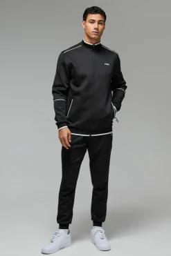 Sale boohooMAN Man Sport Track Top and Cuffed Jogger Tracksuit black