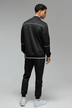 Sale boohooMAN Man Sport Track Top and Cuffed Jogger Tracksuit black