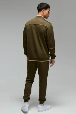 Cheap boohooMAN Man Sport Track Top and Cuffed Jogger Tracksuit khaki