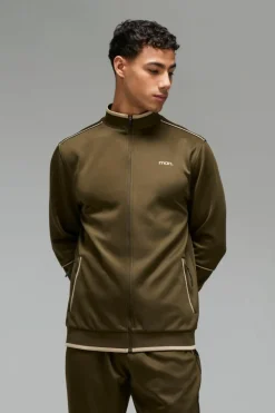 Cheap boohooMAN Man Sport Track Top and Cuffed Jogger Tracksuit khaki