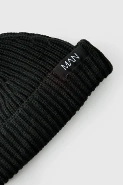 Clearance boohooMAN Man Tab Beanie black