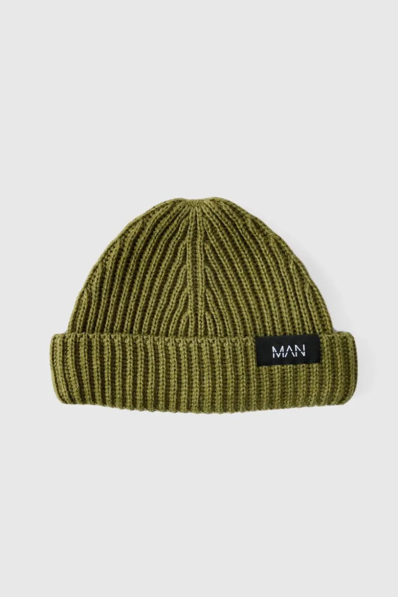 Best boohooMAN Man Tab Beanie olive