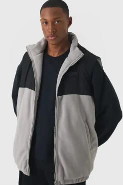 Best Sale boohooMAN Man Tab Boxy Colour Block Fleece Gilet In grey