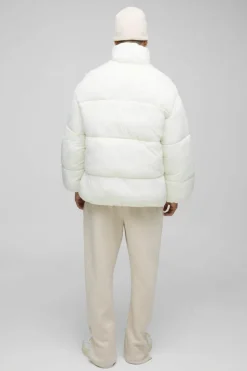 Clearance boohooMAN Man Tab Boxy Heavy Padded Puffer Jacket In ecru