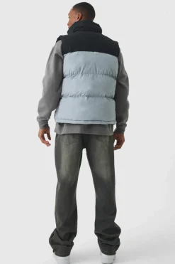 Best Sale boohooMAN Man Tab Colour Block Puffer Funnel Neck Gilet In grey