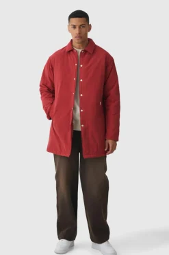 Cheap boohooMAN Man Tab Crinkle Longline Mac In rust