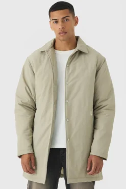 Discount boohooMAN Man Tab Crinkle Longline Mac Jacket In sand