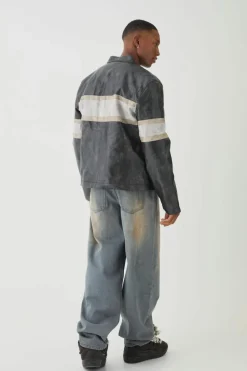 New boohooMAN Man Washed Pu Moto Biker Jacket In grey